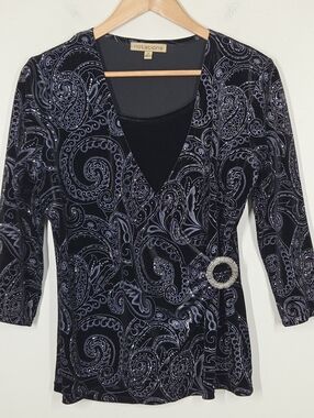 Vtg Y2K Sparkle Glitter Paisley Velvet Top Fairy Whimsigoth Grunge Festival M